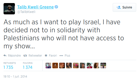 Talib Kweli apporte son soutien aux Palestiniens